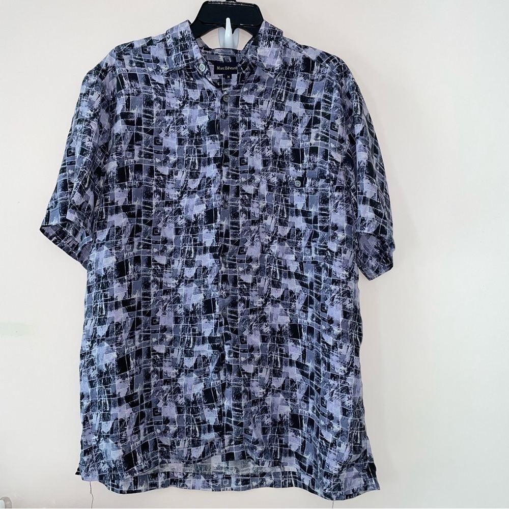 Marc Edwards Silk Abstract Print Collared Button Down Shirt Size Medium